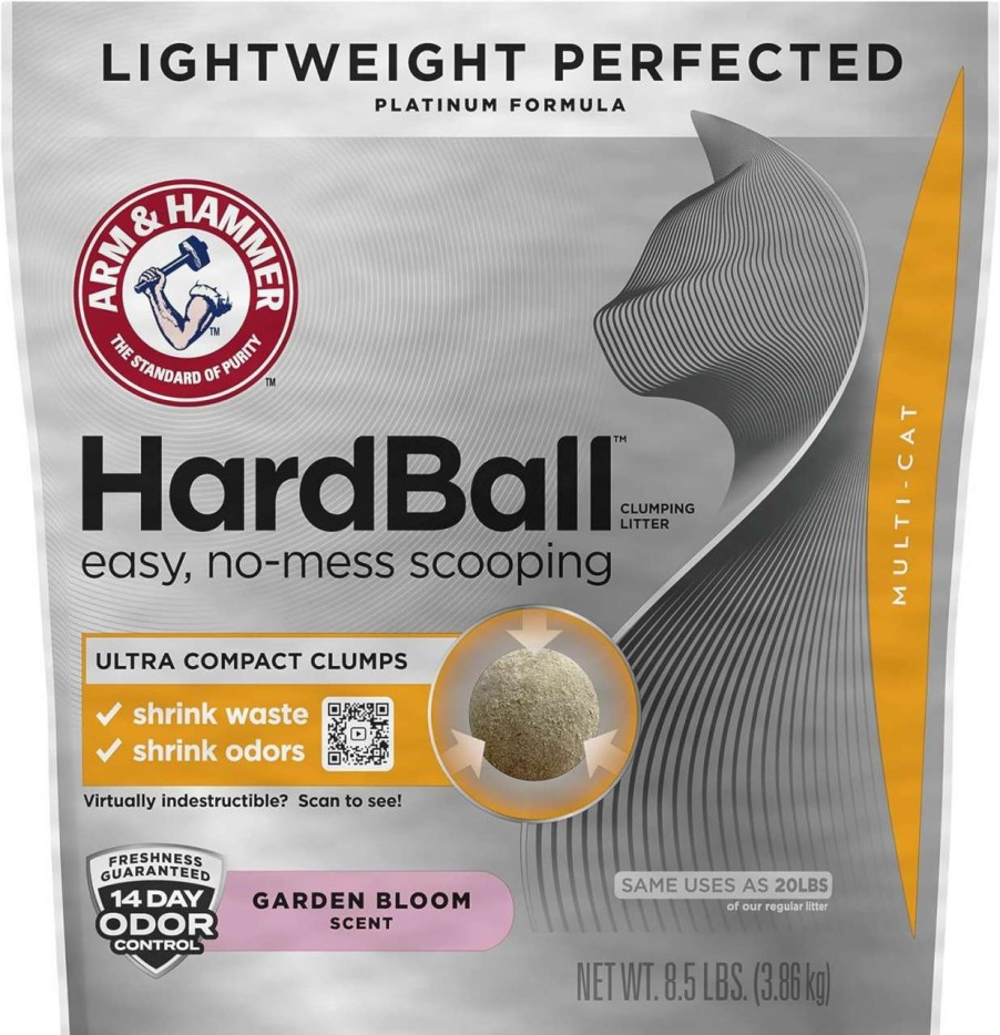 cat litter Arm & Hammer | Arm & Hammer Hardball Lightweight Easy No-Mess Scooping Garden Bloom Scent Platinum Multi-Cat Clumping Litter, 8.5Lb Bag