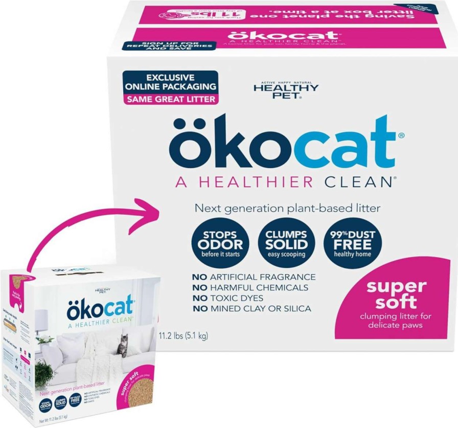 cat litter OKOCAT | Okocat Natural Wood Cat Litter, 13.2-Pound, Clumping (Packaging May Vary)