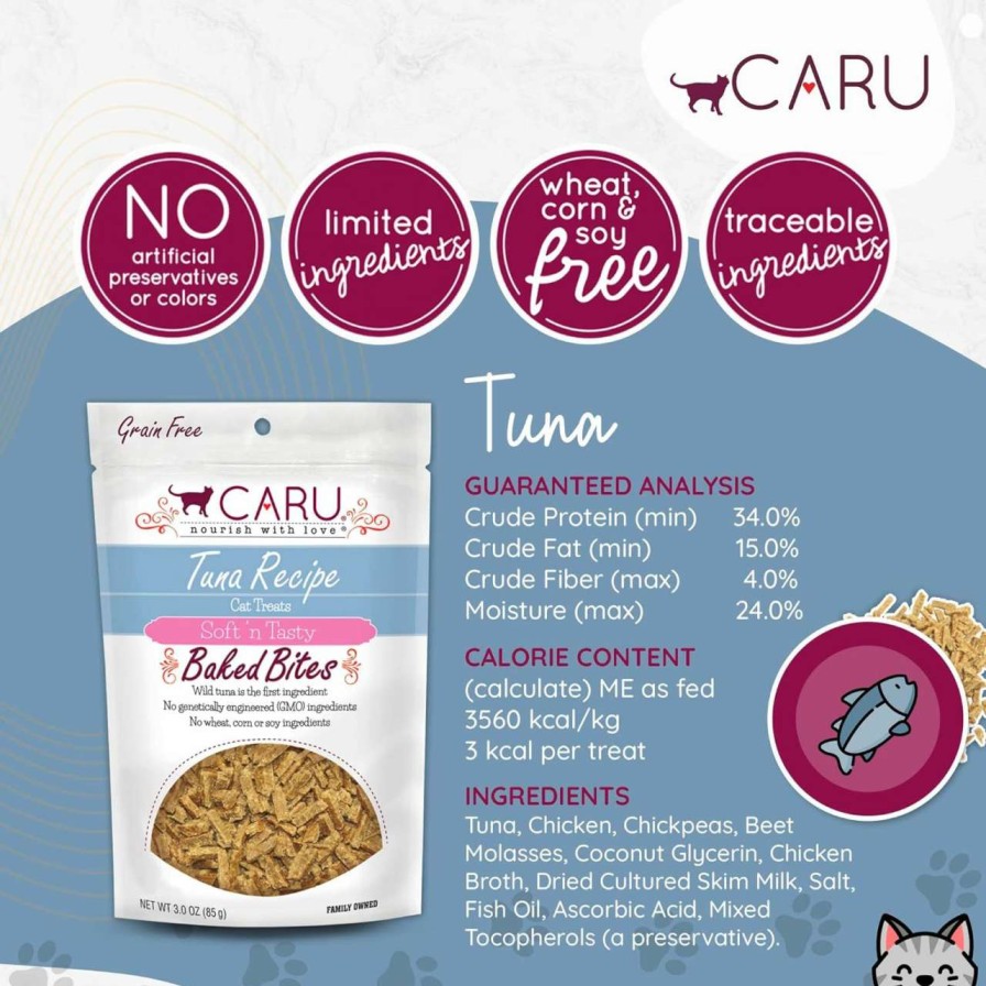 cat food wet Caru | Caru - Soft 'N Tasty Baked Bites - Tuna Bites Cat Treats - Flavorful All-Natural Treats - Pack Of 3