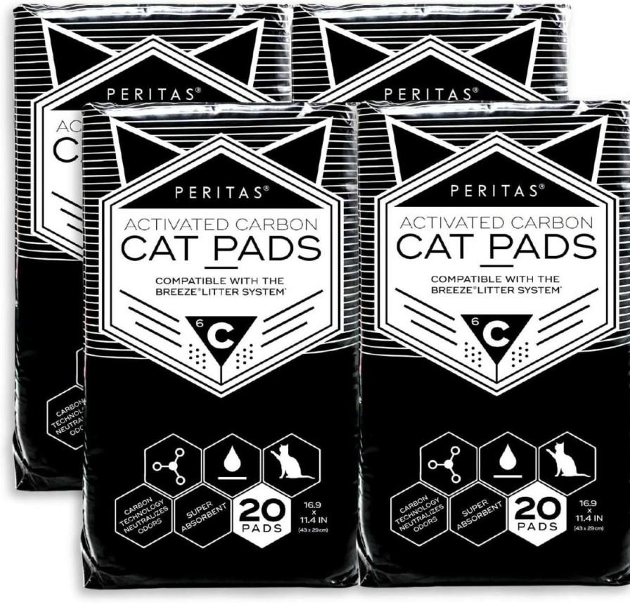 cat litter Peritas | Peritas Cat Pads (Activated Carbon, 80 Count) | Generic Refill For Breeze Tidy Cat Litter System* And More | 16.9\" X 11.4\" Disposable Cat Liner Pads For Litter Box