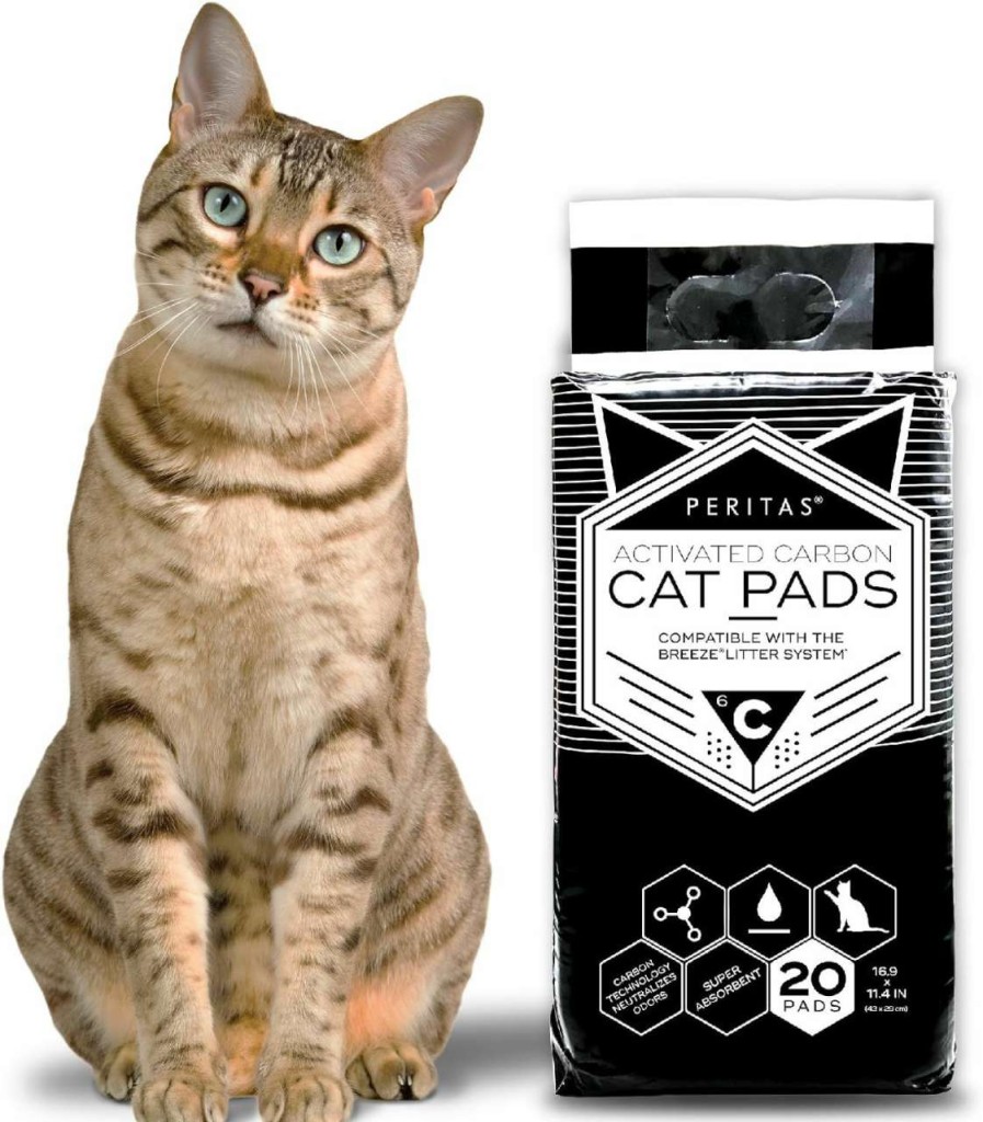 cat litter Peritas | Peritas Cat Pads (Activated Carbon, 80 Count) | Generic Refill For Breeze Tidy Cat Litter System* And More | 16.9\" X 11.4\" Disposable Cat Liner Pads For Litter Box