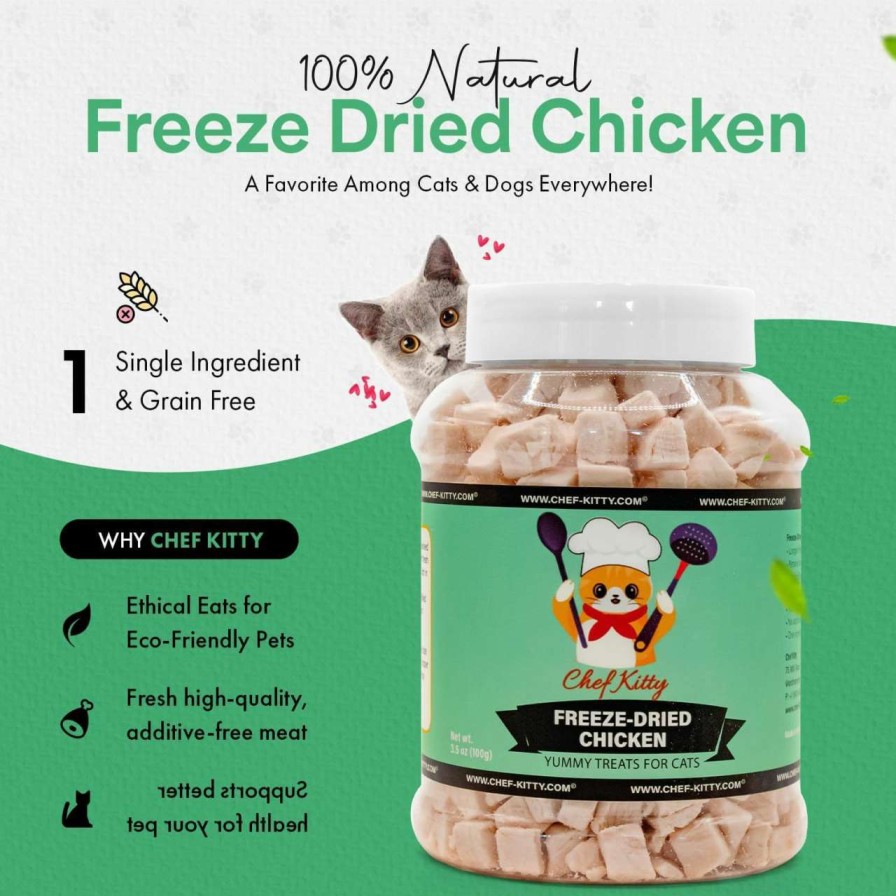 cat food dry Chef Kitty | Chef Kitty Freeze Dried Chicken Cat Treats - Made From 100% Human Grade Chicken Breast Our Freeze Dried Cat Treats Use Only 1 Ingredient - We Make Our Freeze Dried Treats In The Usa - Chicken 3.5Oz