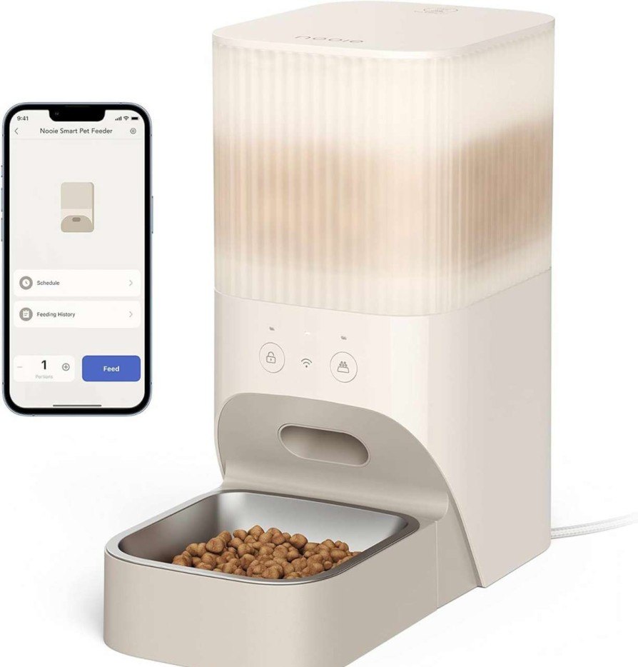 cat food dry nooie | Nooie Pet Feeder, Smart Automatic Cat Feeder, 2.4Ghz Wi-Fi, 3.8L Dry Food Dispenser, Portion Control, Low Food Detection, Real-Time Alerts, Clog-Free, Stainless-Steel Bowl, Suitable For Small Dogs