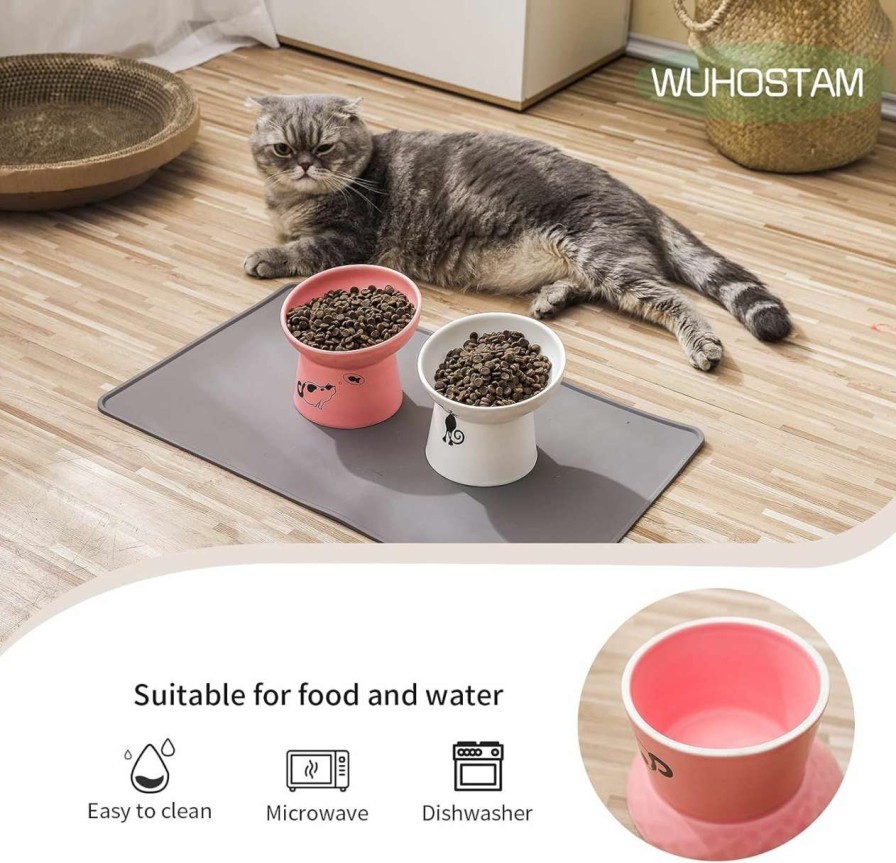 cat food wet WUHOSTAM | Wuhostam Tilted Raised Cat Food And Water Bowl Set,Elevated Slanted Cat Feeder Bowls,Ceramic Pet Bowls,Protect Pet'S Spine,Backflow Prevention,2 Pack(White&Gray)