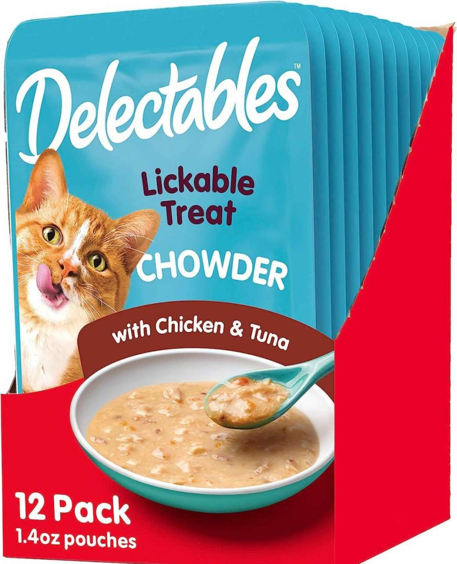 cat food Hartz | Hartz Delectables Chowder Lickable Wet Cat Treats For Kitten, Adult & Senior Cats, Chicken & Tuna, 1.4 Ounce (Pack Of 12)