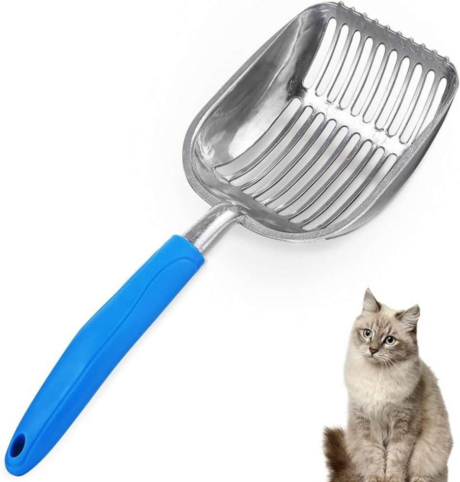 cat litter Chi-buy | Chi-Buy The Latest Update Metal Cat Litter Scoop Polishing Blue Handle,Aluminum Alloy With Tabs/Round Teeth Pet Kitty Litter Scooper