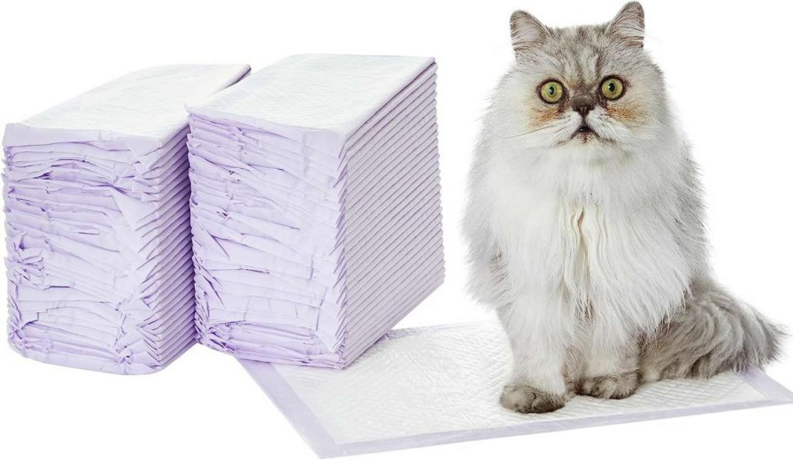 cat litter Amazon Basics | Amazon Basics Cat Pad Refills For Litter Box, Lemon Scent - Pack Of 40, Purple And White