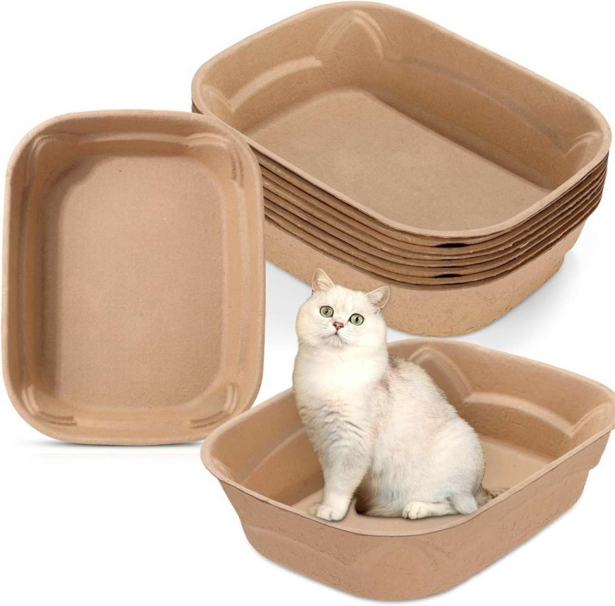 cat litter Roshtia | 8 Pack Disposable Cat Litter Box Large Paper Cat Litter Tray For Rabbit Hamster Prefilled, Waterproof Kitten Litter Box Pans Car Outdoor Pets Portable Litter Tray Indoor, 17.7 X 13.8 X 4.3 Inch