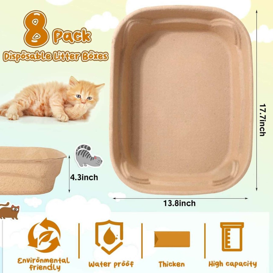 cat litter Roshtia | 8 Pack Disposable Cat Litter Box Large Paper Cat Litter Tray For Rabbit Hamster Prefilled, Waterproof Kitten Litter Box Pans Car Outdoor Pets Portable Litter Tray Indoor, 17.7 X 13.8 X 4.3 Inch