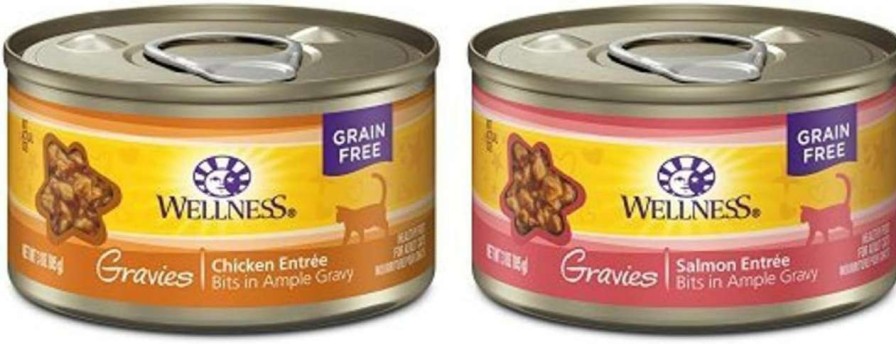 cat food Wellness Natural Pet Food | Wellness Gravies Natural Grain Free Wet Canned Cat Food, Chicken Paired With Salmon (Two Packs Of 12, 3-Ounce Cans)