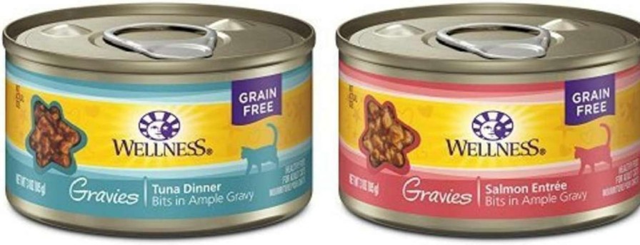 cat food Wellness Natural Pet Food | Wellness Gravies Natural Grain Free Wet Canned Cat Food, Chicken Paired With Salmon (Two Packs Of 12, 3-Ounce Cans)