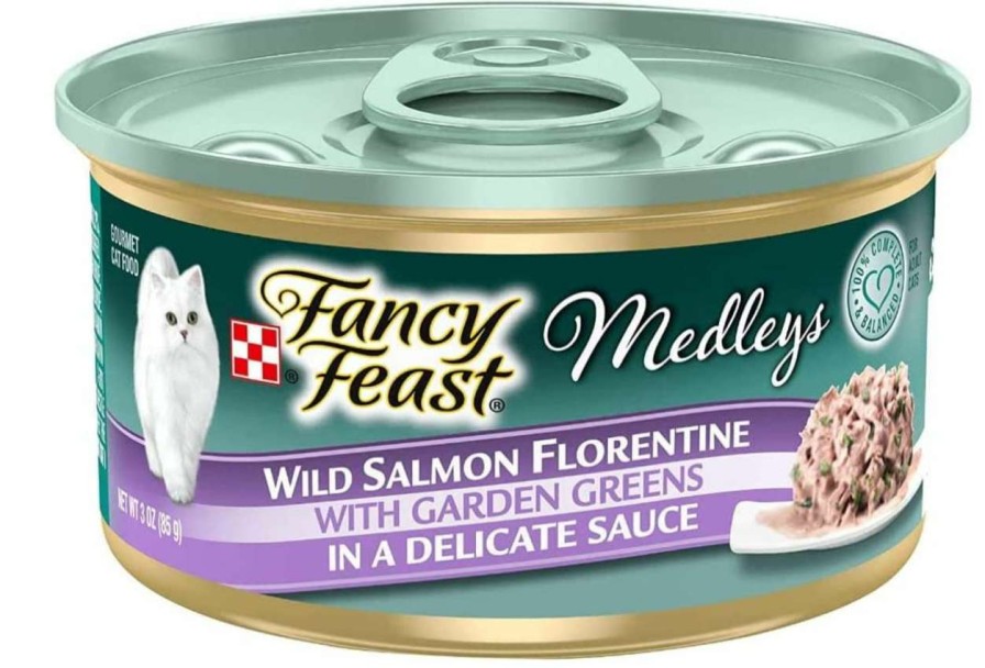 cat food Generic | Fancy Feast Wild Salmon Florentine With Garden Greens In A Delicate Sauce, 3-Oz, Case O 6 With A Mouse Toy