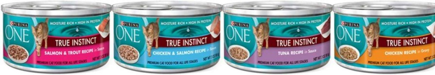 cat food Purina ONE | Purina One Natural, High Protein Wet Cat Food Variety Pack, True Instinct Tuna, Chicken & Salmon Recipes - (24) 3 Oz. Cans