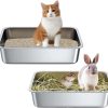 cat litter USNUANNU | 2Pcs Stainless Steel Litter Box For Cats, Metal Cat Litter Box, Stainless Steel Open Cat Litter Pan, Never Absorb Odor Stains,Rustproof, Easy Cleaning Litter Pan For Cat, Dog & Rabbit Durable Pan