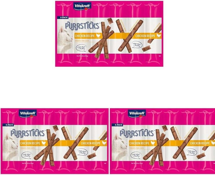 cat food dry Vitakraft | Vitakraft Purrsticks Meaty Cat Sticks - Chicken - Segmented And Breakable Meatstick - Deliciously Tender - Multi Pack Of 4