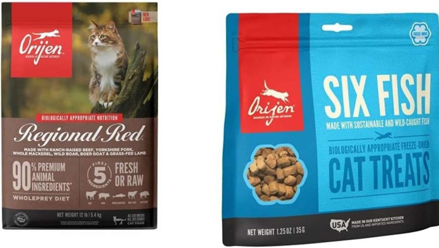 cat food ORIJEN | Orijen Dry Original Cat Food Premium, High Protein, Fresh & Raw Animal Ingredients, 12Lb Freeze Dried Cat Treats, Six Fish, 1.25Oz