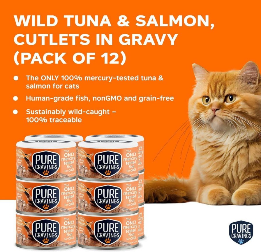 cat food wet Pure Cravings | Pure Cravings Wet Cat Food Canned Sardines Cutlets In Gravy, Every Catch Is Mercury-Tested, Moist Can Fish For Cats, Grain-Free, Protein, Non-Gmo, Pack Of 12