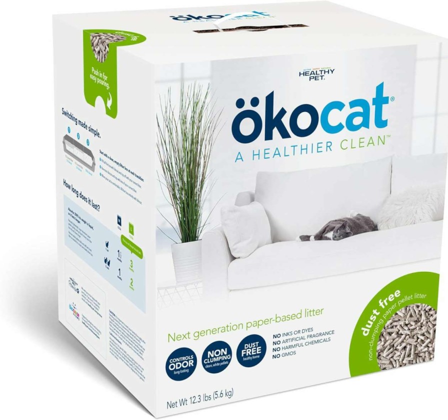 cat litter okocat | Okocat Dust-Free Natural Paper Non-Clumping Cat Litter Pellets With Odor Control, Large, 12.3 Lbs