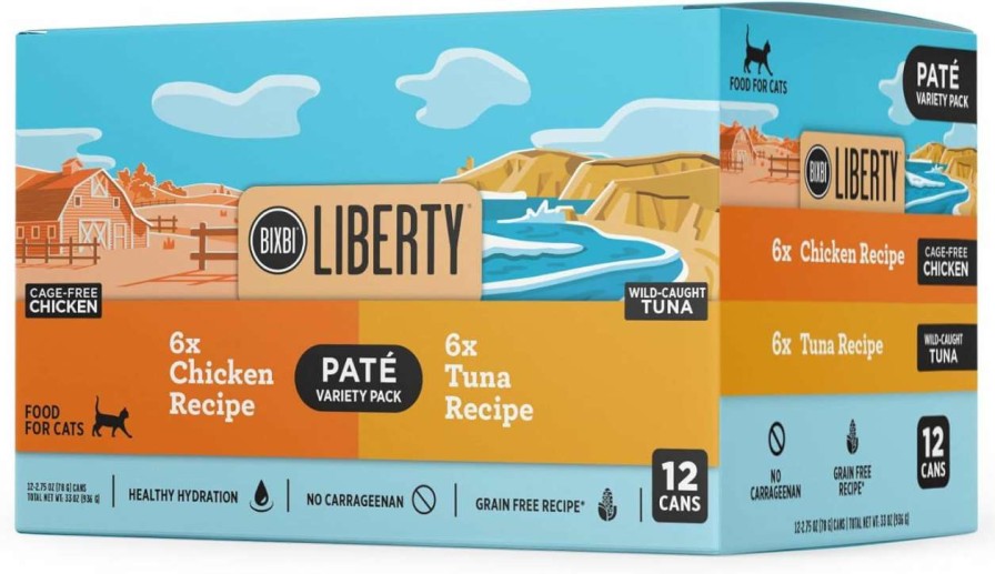 cat food wet BIXBI | Bixbi Liberty Wet Cat Food Shreds Variety Pack Featuring Chicken/Salmon Recipe & Tuna/Chicken Recipe (2.75 Ounce Cans, Case Of 12)