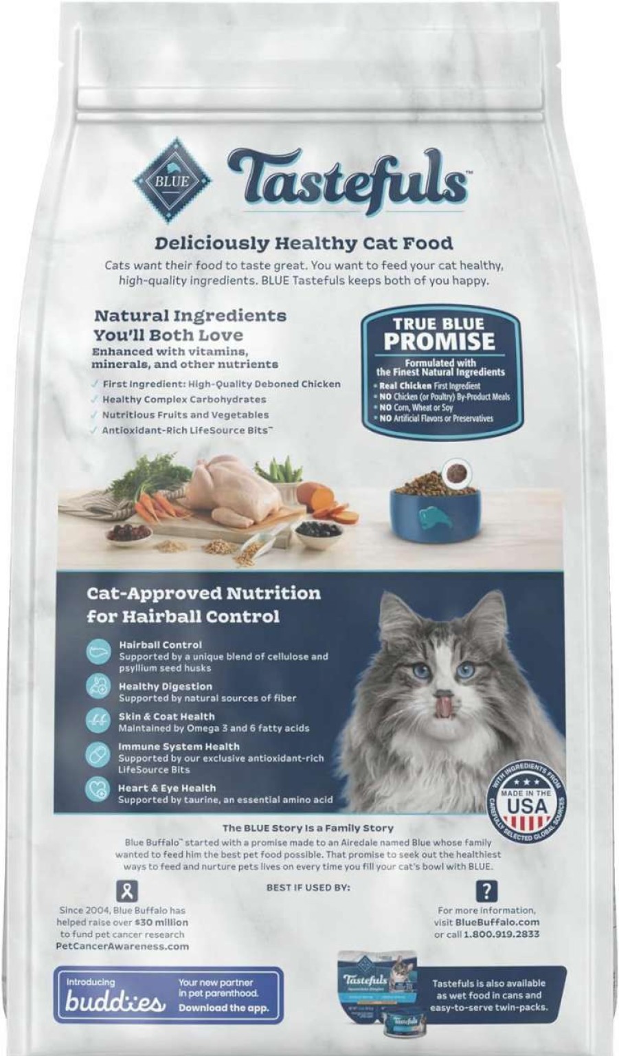 cat food Blue Buffalo | Blue Buffalo Tastefuls Hairball Control Natural Adult 7+ Dry Cat Food, Chicken, 7Lb Bag