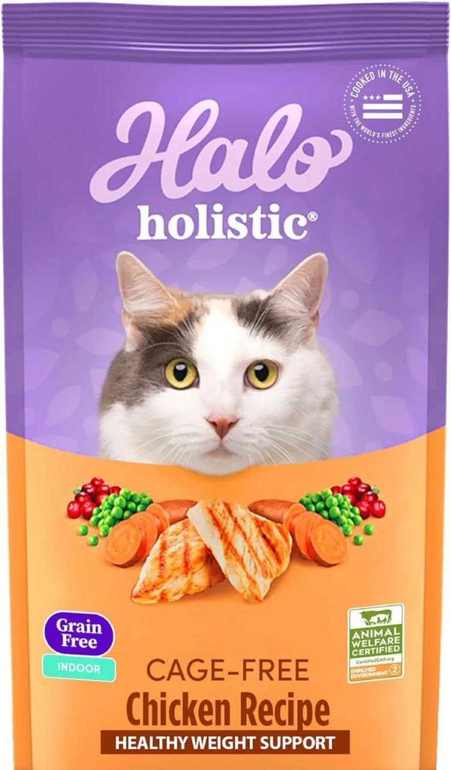 cat food dry Halo | Halo Holistic Indoor Cat Food Dry, Grain Free Cage-Free Chicken Recipe For Healthy Weight Support, Complete Digestive Health, Dry Cat Food Bag, Adult Formula, 3-Lb Bag