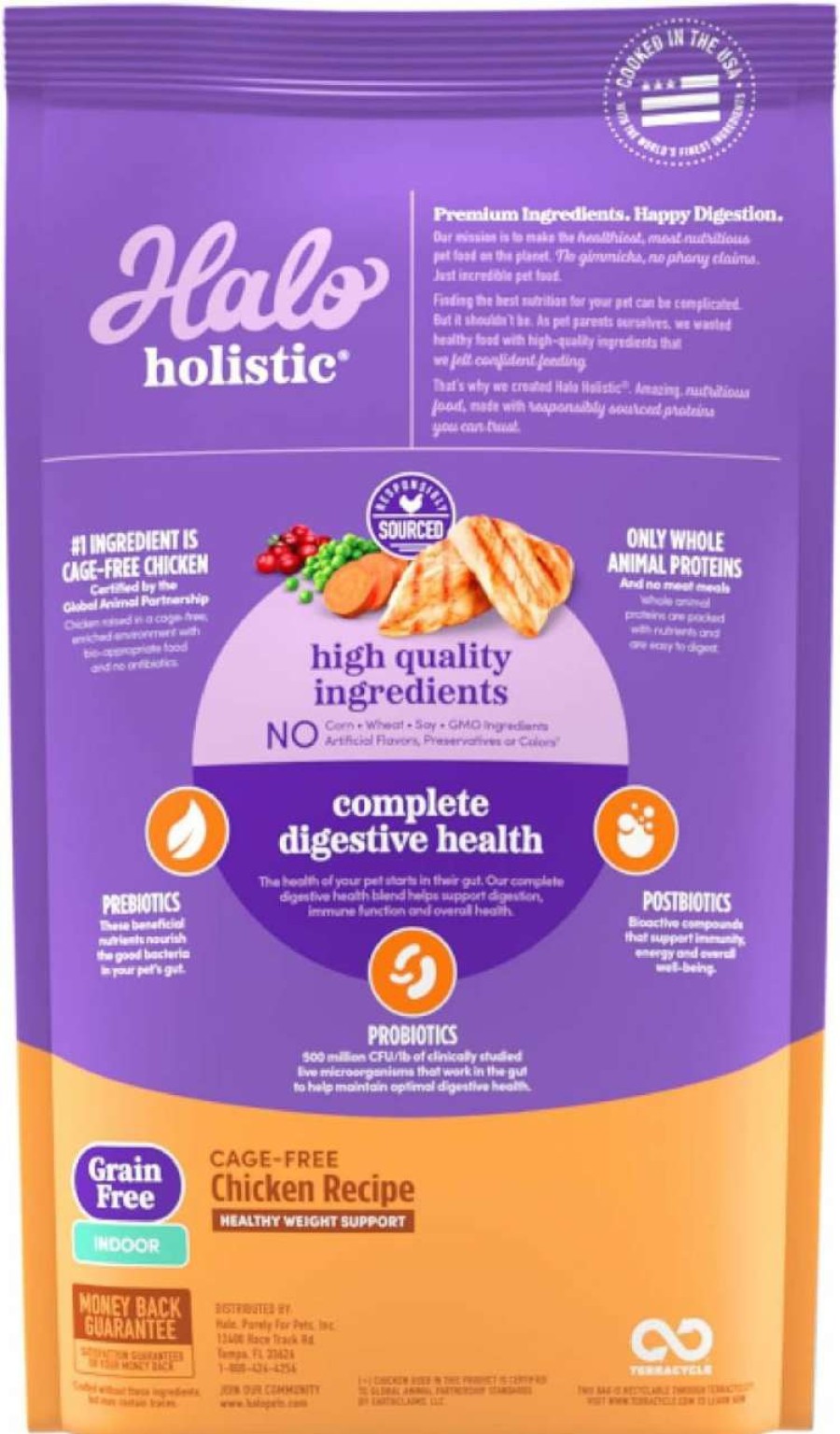 cat food dry Halo | Halo Holistic Indoor Cat Food Dry, Grain Free Cage-Free Chicken Recipe For Healthy Weight Support, Complete Digestive Health, Dry Cat Food Bag, Adult Formula, 3-Lb Bag