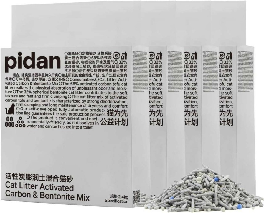 cat litter pidan | Pidan Tofu Cat Litter Flushable Mixed Litter With Activated Carbon Bentonite, Odor Free Absorbent, Fast Drying, Selected Quality Pea Dregs, Solubility In Water, Vacuum Package (5.3Lb 1Bag)