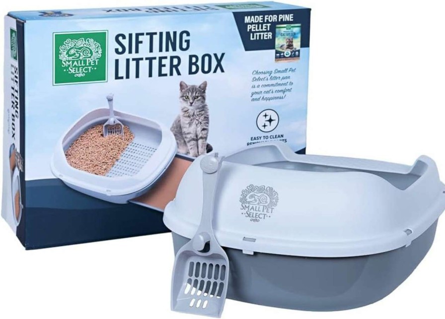 cat litter Small Pet Select | Small Pet Select - Pine Pellet Cat Litter Box, With 5 Pee Pads And Litter Scoop, Premium System For Cats And Other Small Animals, Tidy And Easy To Clean With Drawer, Scoop, And Removable Tray