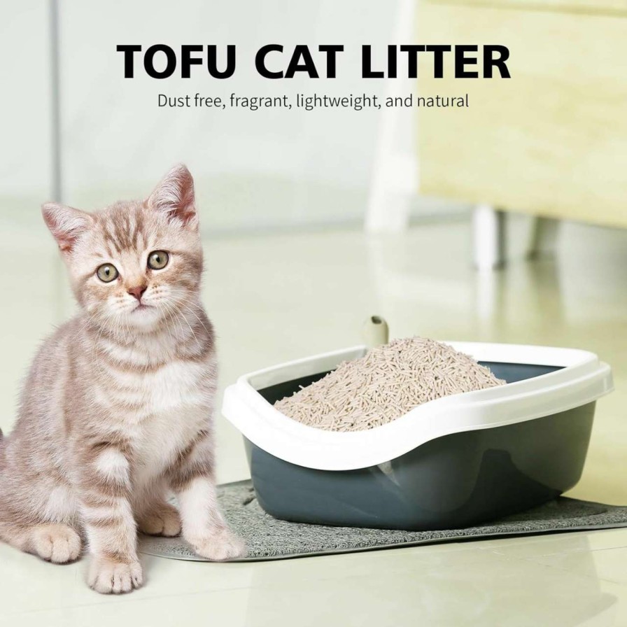 cat litter TrainPro | Premium Clumping Tofu Cat Litter Dust-Free Kitty Litter Cat Odor Control Easy Cleaning Low Tracking All Natural Cat Litter Flushable Kitty Litter Original Flavor Litter 6 Lbs (Original)