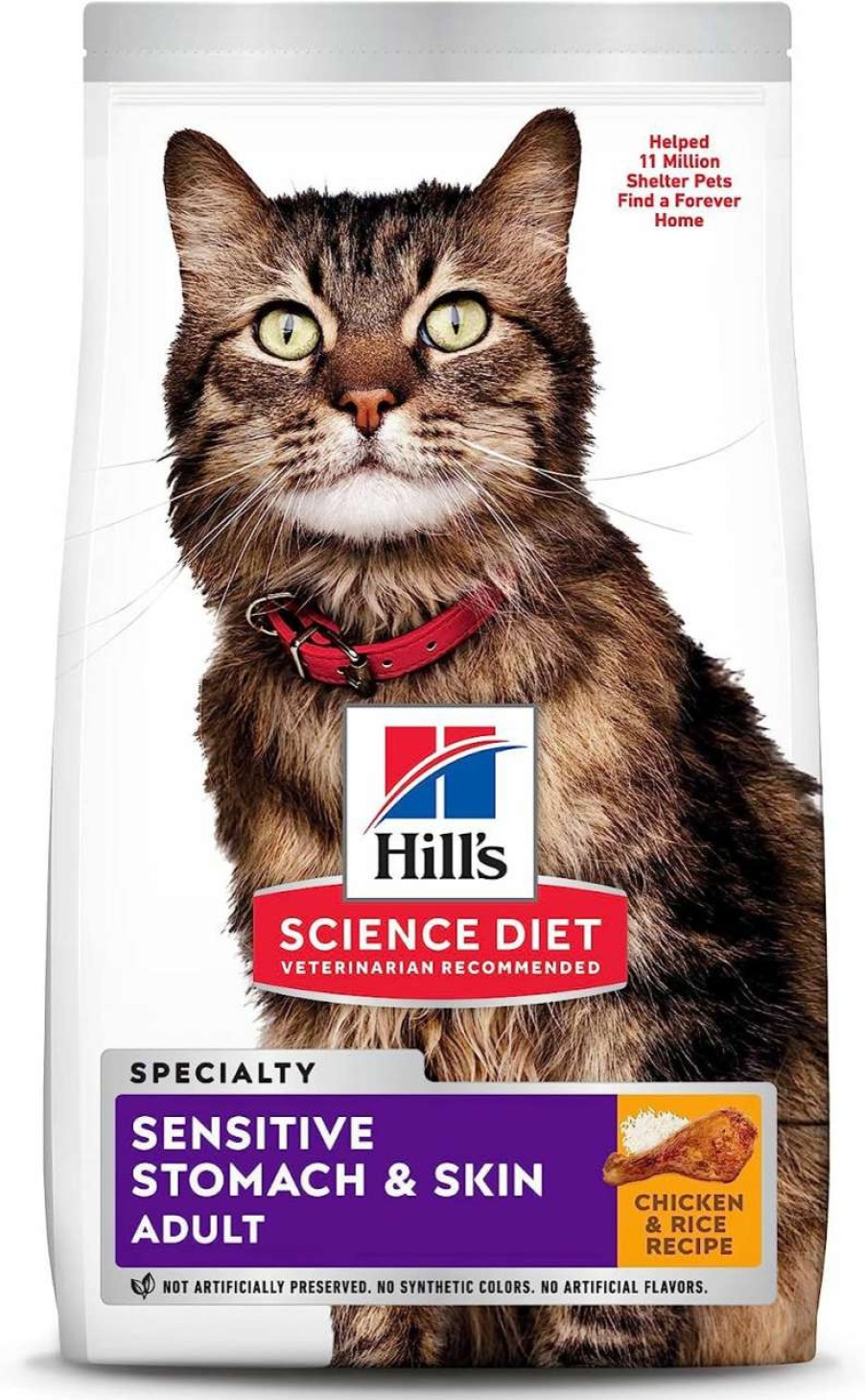 cat food Hill's Science Diet | Hill'S Science Diet Dry Cat Food, Adult, Sensitive Stomach & Skin, Chicken & Rice Recipe, 3.5 Lb. Bag