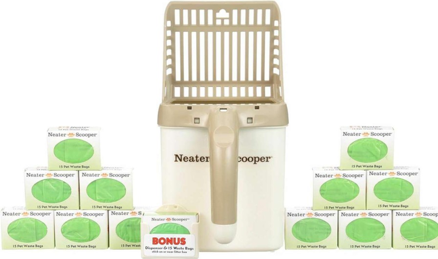 cat litter Neater Pet Brands | Neater Pet Brands - Neater Scooper Cat Litter Sifter - Bulk Pack Value Bundle Includes 195 Refill Bags - Mess Free Cat Litter Scoop To Bag Waste Bin System With Extra Waste Bags (Green)