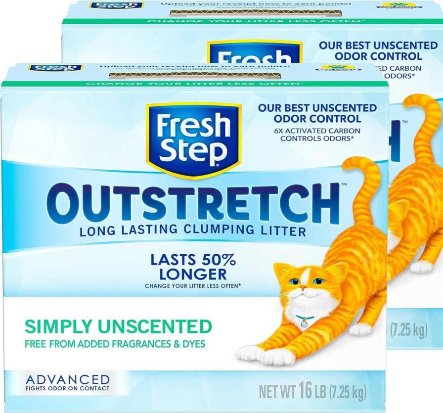 cat litter Fresh Step | Fresh Step Outstretch, Clumping Cat Litter, Advanced, Unscented, Extra Large, 32 Pounds Total (2 Pack Of 16Lb Boxes)