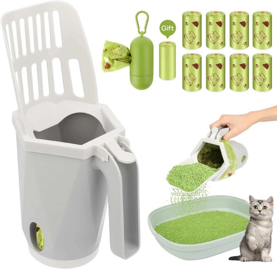 cat litter MYPIN | Cat Litter Scooper With Holder, Upgraded Cat Litter Shovel With Holder And Waste Can, Cat Scooper With Extra 135 Count Litter Waste Bags, Portable Litter Shovel