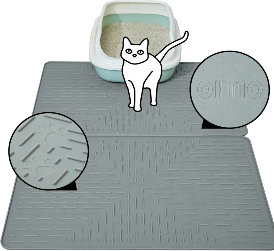 cat litter OHMO | Ohmo Cat Litter Mat Trapping Mat Premium Silicone 23.5 * 16\" Each, Pack Of 2, Waterproof And Bpa Free Kitty Litter Box Mat, Easy To Clean And Keeps The Floor Tidy