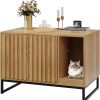 cat litter Fienveorn | Fienveorn Cat Litter Box Enclosure With Unique Appearance, Modern Hidden Litter Box Furniture With Scratch Pad, Wooden Enclosed Cat Litter Boxes, Indoor Cat Washroom House, Side End Table (Yellow)