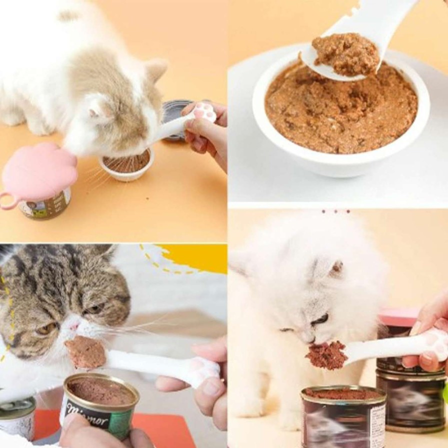 cat food Zerodis | Zerodis Cat Daily Necessities, Pet Canned Spoon For Pet Food Can Supplies Cat Jar Opener Cat Paw Design Multifunction (White)