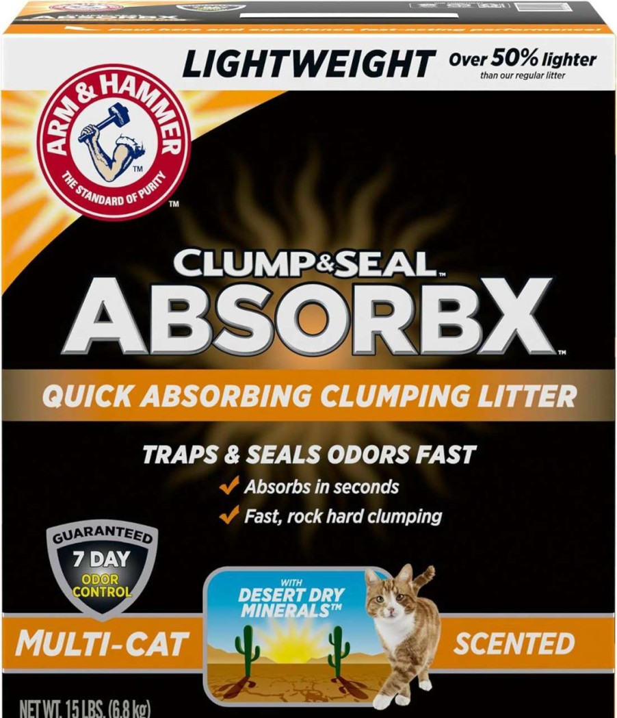 cat litter Arm & Hammer | Arm & Hammer Clump & Seal Absorbx Platinum Lightweight Quick Absorbing Scented Multi-Cat Clumping Cat Litter With 10 Days Of Odor Control, 18 Lbs.