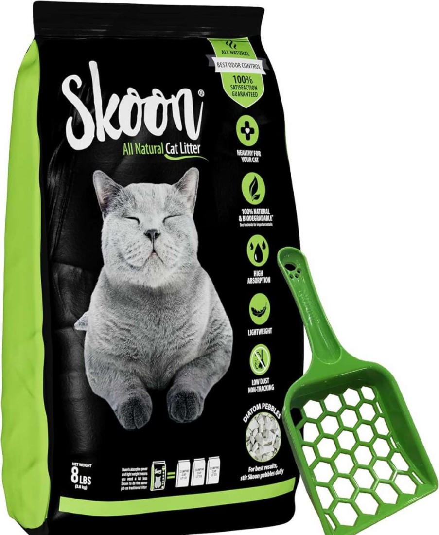 cat litter Skoon | Skoon All-Natural Cat Litter + Free Pooper Skooper, Non-Tracking, Non-Clumping, Low Maintenance, Eco-Friendly - Absorbs, Locks And Seals Liquids For Best Odor Control