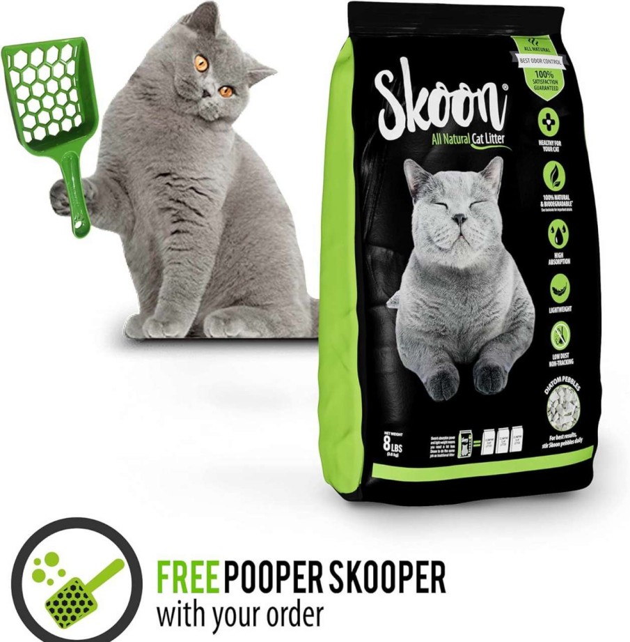 cat litter Skoon | Skoon All-Natural Cat Litter + Free Pooper Skooper, Non-Tracking, Non-Clumping, Low Maintenance, Eco-Friendly - Absorbs, Locks And Seals Liquids For Best Odor Control