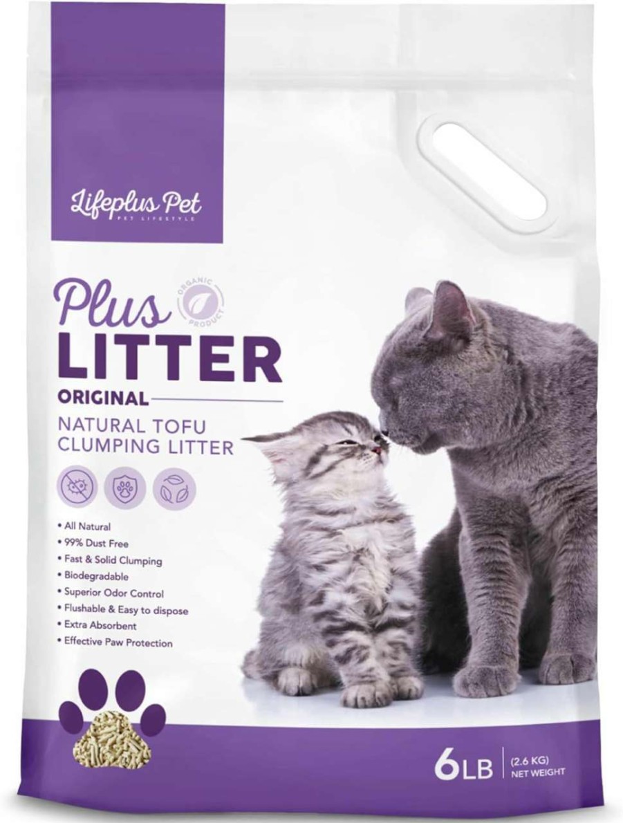 cat litter LifePlus Pet | Lifeplus Pet Tofu Cat Litter Natural Ultra Odor Control Zero Tracking Flushable Clumping Dust Free Unscented Premium Quality Absorption Multiple Cats Litter 6 Pounds (2.72Kg) 2.0 Mm Original (12 Lbs)