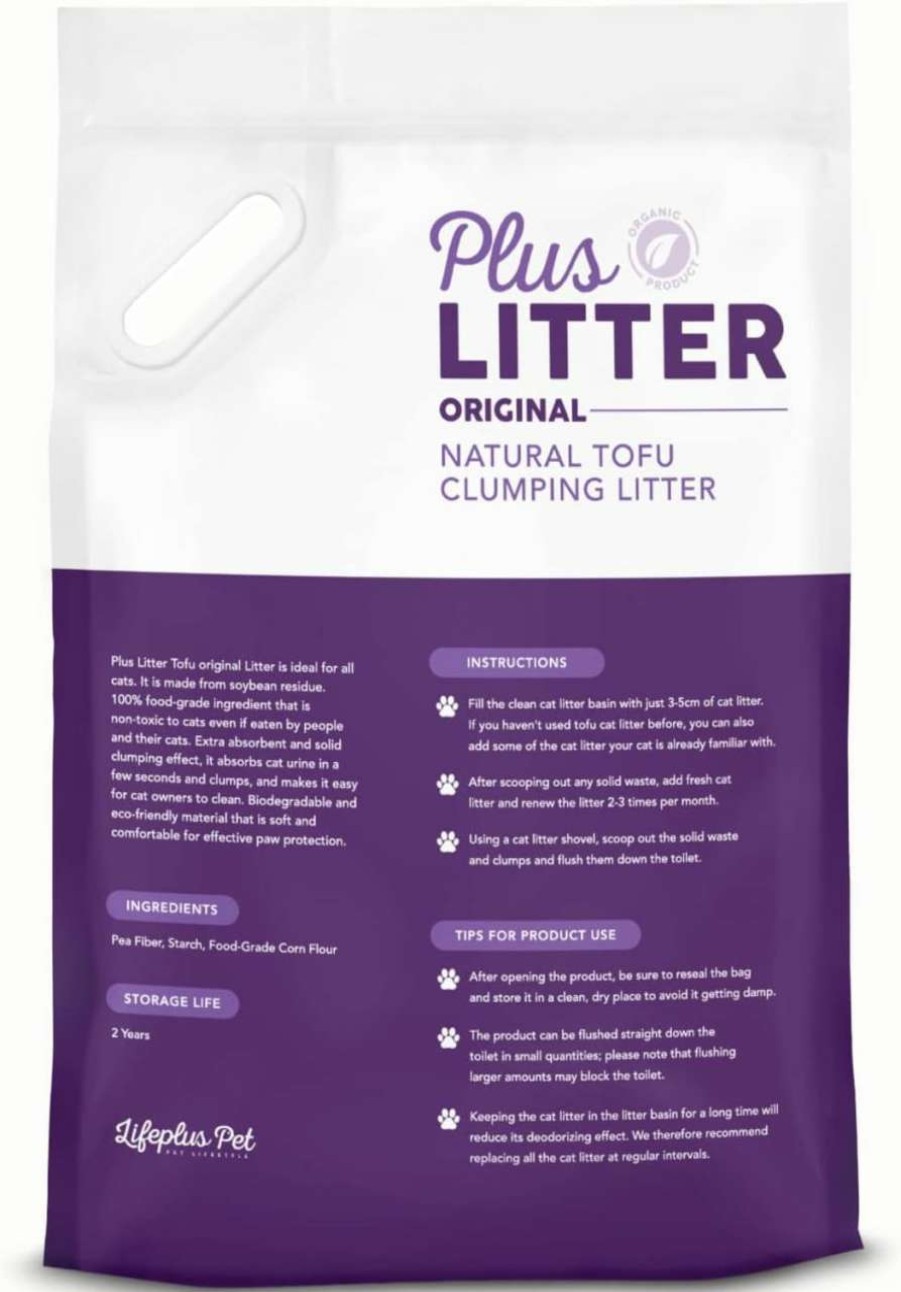 cat litter LifePlus Pet | Lifeplus Pet Tofu Cat Litter Natural Ultra Odor Control Zero Tracking Flushable Clumping Dust Free Unscented Premium Quality Absorption Multiple Cats Litter 6 Pounds (2.72Kg) 2.0 Mm Original (12 Lbs)