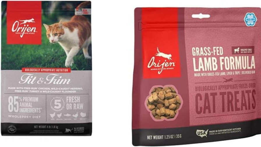 cat food ORIJEN | Orijen Dry Cat Food, Support Healthy Weight, Grain Free, Fresh & Raw Animal Ingredients, Fit & Trim 12Lb Freeze Dried Cat Treats, Grass Fed Lamb, 1.25Oz