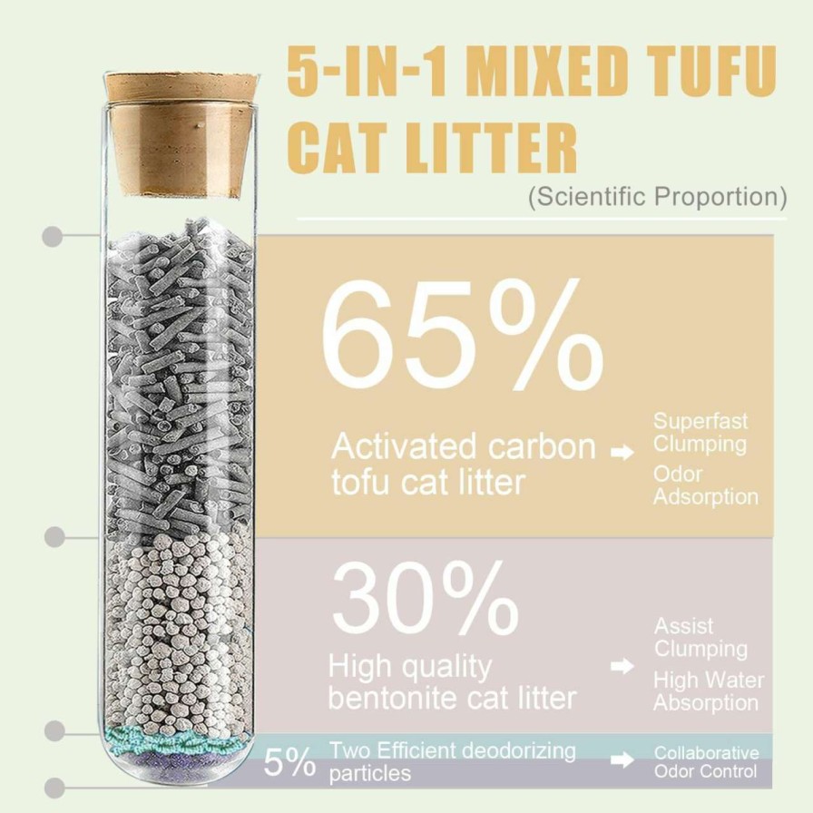 cat litter Pawsayes | Pawsayes Tofu Cat Litter Clumping, 5 In 1 Mixed Cats Litter, Ultra Absorbent, Quick Clumping, Superior Odor Control, Low Tracking, Water Flushable, Dust-Free(8Lb X 2 Bags)