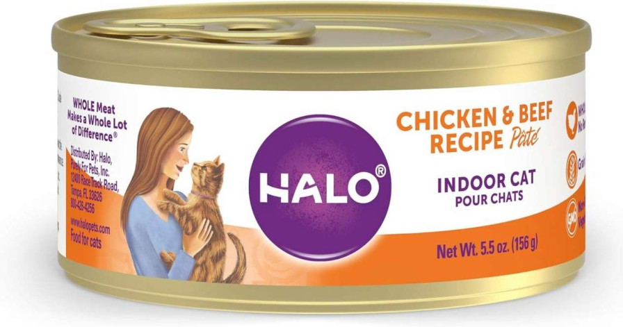 cat food wet Halo, Purely for Pets | Halo Adult Grain Free Wet Cat Food Pate, Chicken Recipe, Healthy Cat Food With Real, Whole Chicken, 5.5 Oz Can (Pack Of 12)