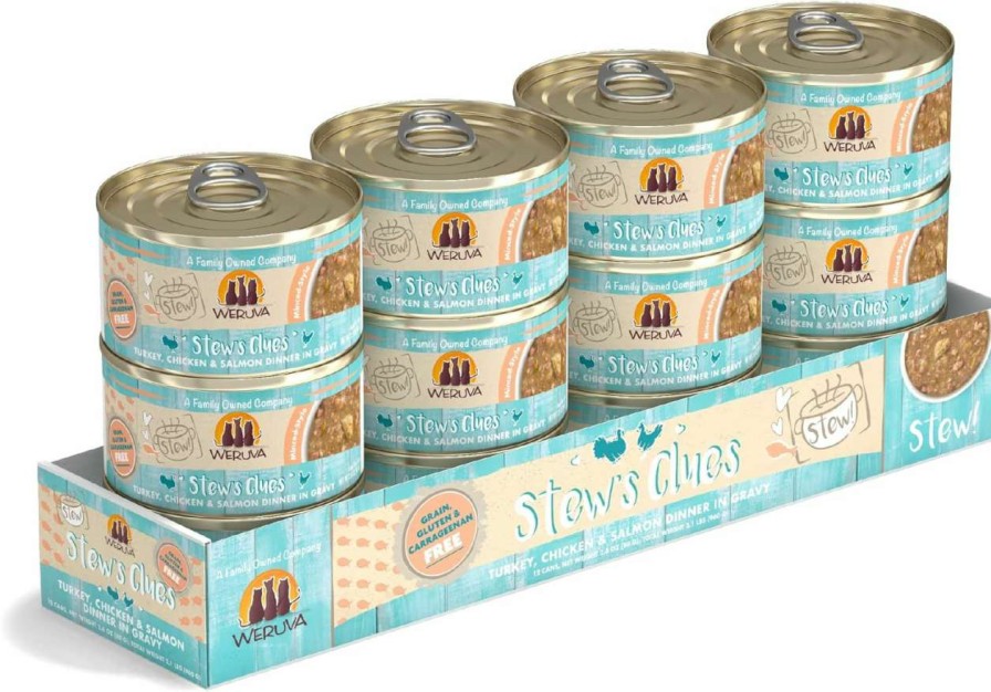 cat food wet Weruva | Weruva Classic Cat Stews!, Stew'S Clues With Turkey, Chicken & Salmon In Gravy, 2.8Oz Can (Pack Of 12)