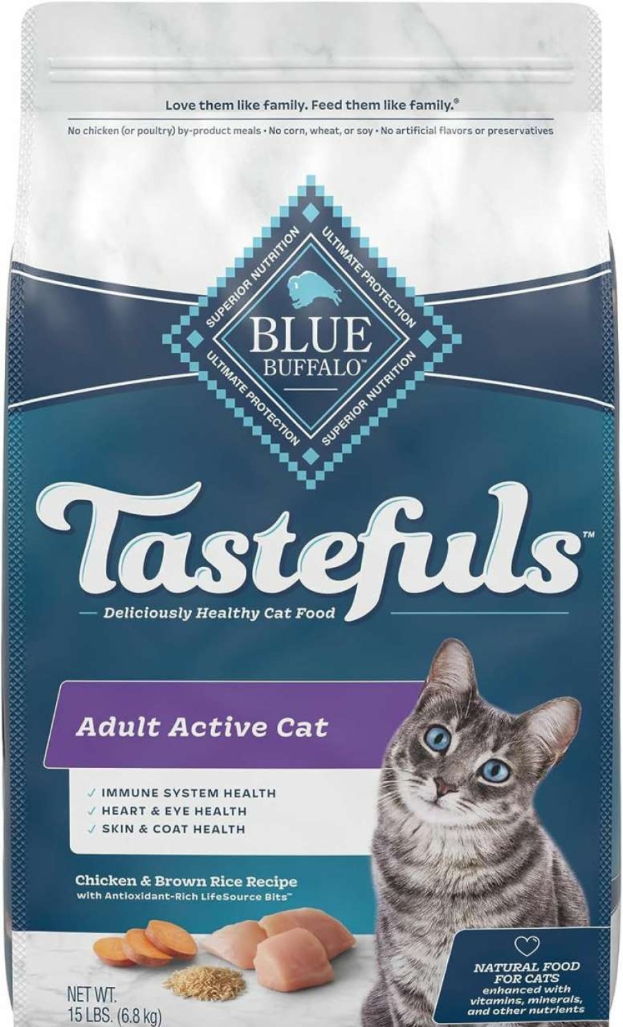 cat food Blue Buffalo | Blue Buffalo Tastefuls Active Natural Adult Dry Cat Food, Chicken 15Lb Bag