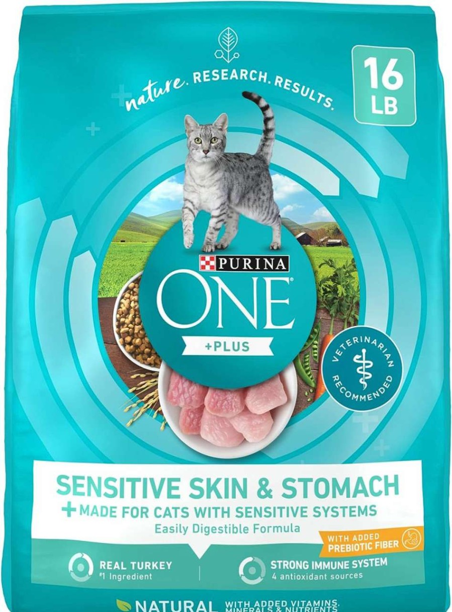 cat food Purina ONE | Purina One Sensitive Stomach, Sensitive Skin, Natural Dry Cat Food, +Plus Sensitive Skin And Stomach Formula - 16 Lb. Bag