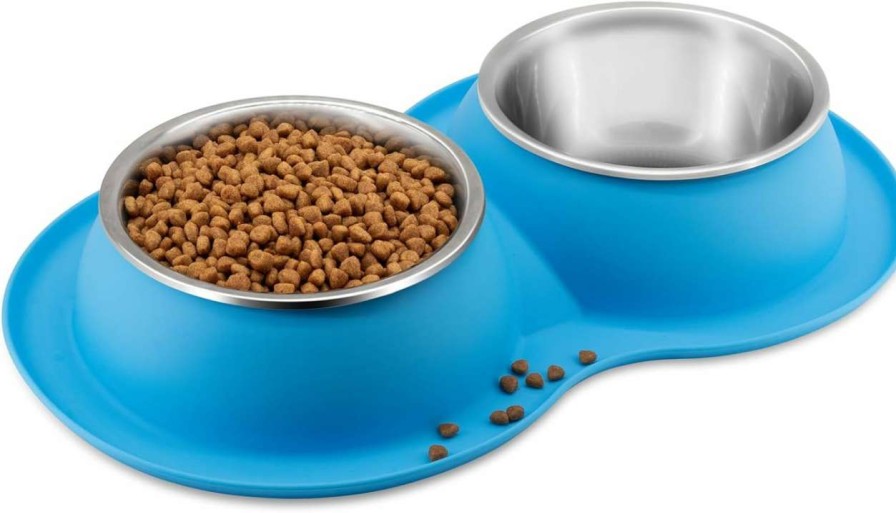 cat food AIANDE | Aiande Dog Bowls With Mat Dog Bowl Set Large For Medium Dogs Pink, Stainless Steel Double Dog Food Bowls, No-Slip Silicone Rubber Pet Bowls For Cats Dogs, 4 Cup Pet Bowls Deeper For Food And Water