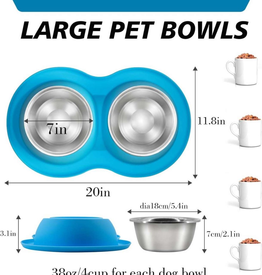 cat food AIANDE | Aiande Dog Bowls With Mat Dog Bowl Set Large For Medium Dogs Pink, Stainless Steel Double Dog Food Bowls, No-Slip Silicone Rubber Pet Bowls For Cats Dogs, 4 Cup Pet Bowls Deeper For Food And Water