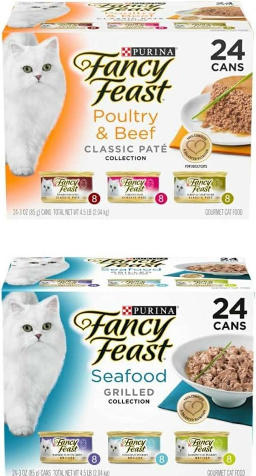 cat food PURINA Fancy Feast | Purina Fancy Feast Grain Free Pate Wet Cat Food Variety Pack, Poultry & Beef Collection And Seafood Grilled Collection